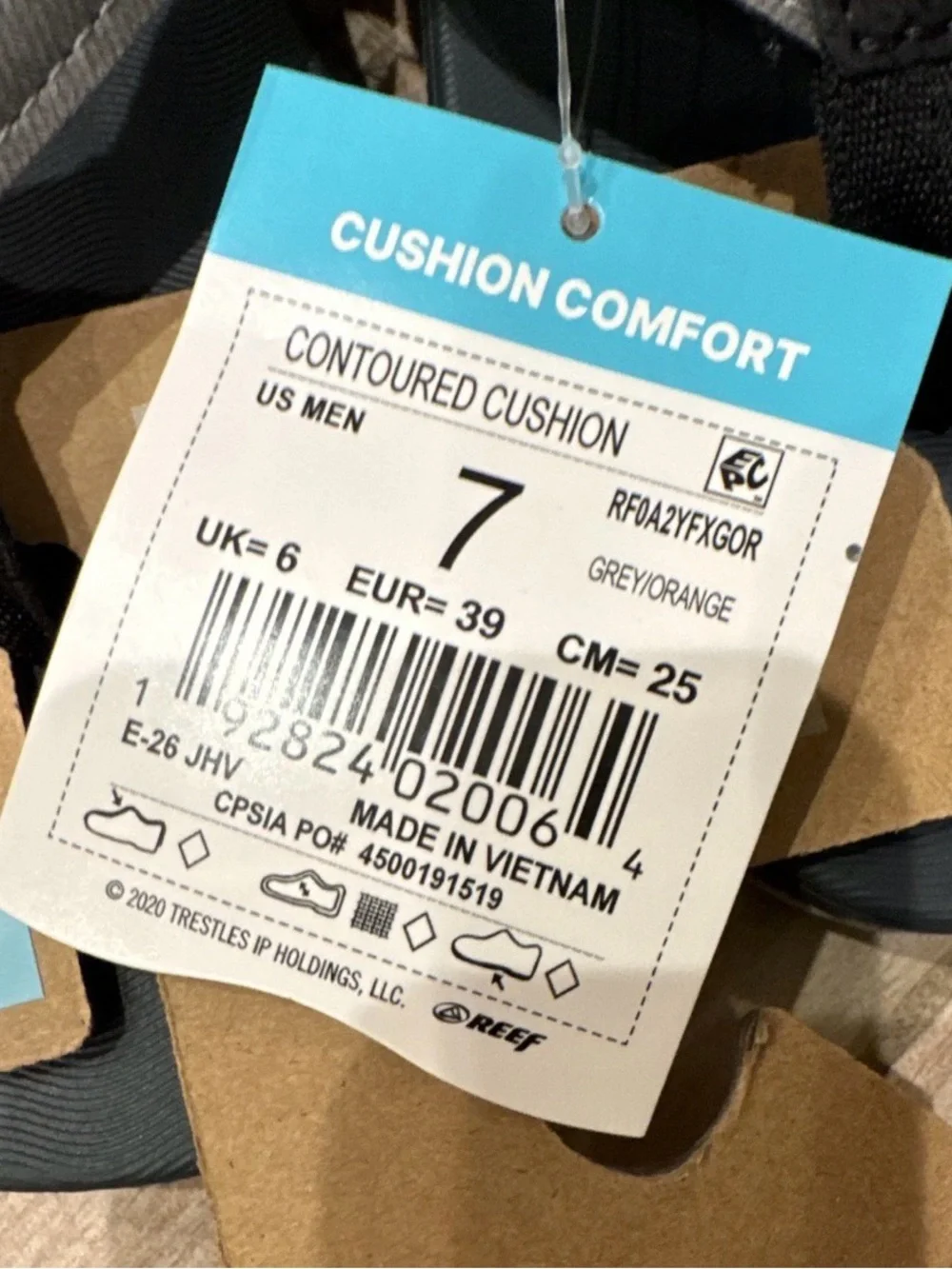 Reef Cushion Comfort Thong Sandals Gray/Black Logo Slip-On Men US 7